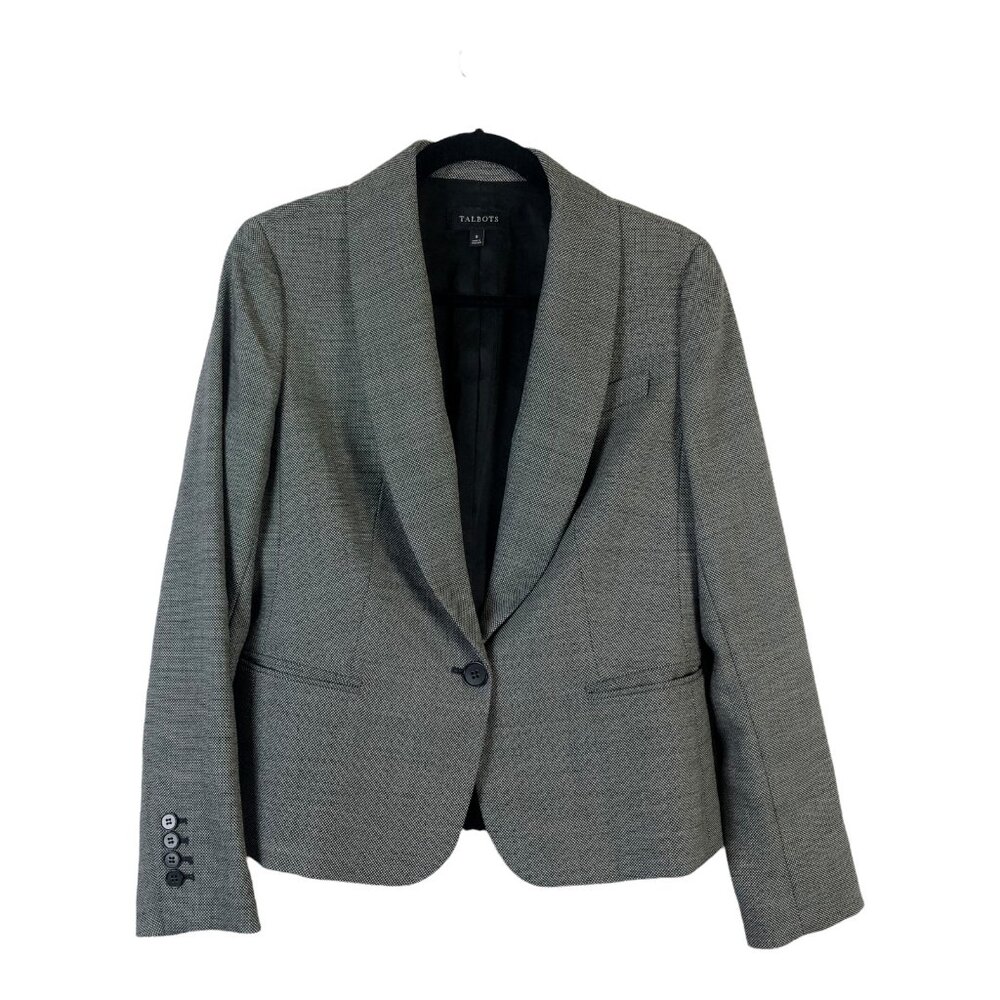 Talbots 8 Blazer Deep V Neck Long Sleeve Single Button Front Pocket